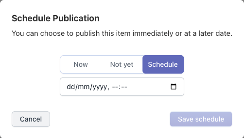 Scheduling an item's publication